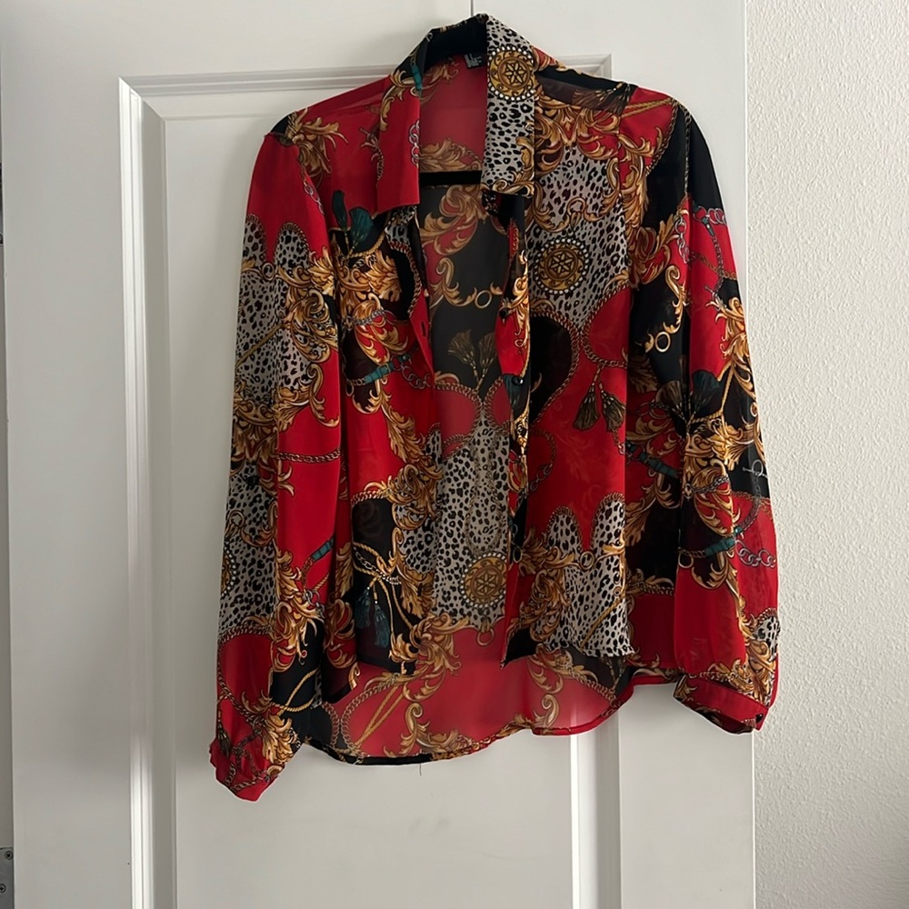Forever 21 size large, sheer button up Versace inspired shirt